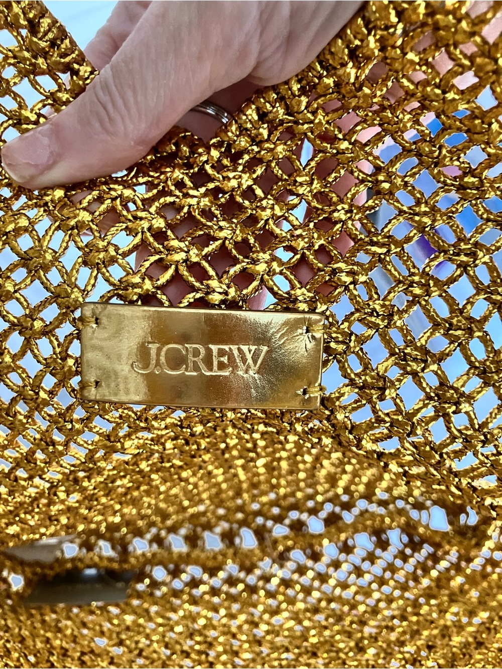 NWT J Crew Handwoven metallic shoulder tote with Lurex metallic thread - Picture 3 of 4